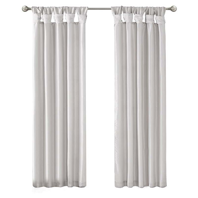 Madison Park Emilia Polyester Fabric Twist Tab Lined Window Curtain in Silver