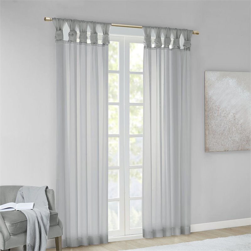 Madison Park Ceres Polyester Fabric Twisted Voile Window Pair in Light Gray