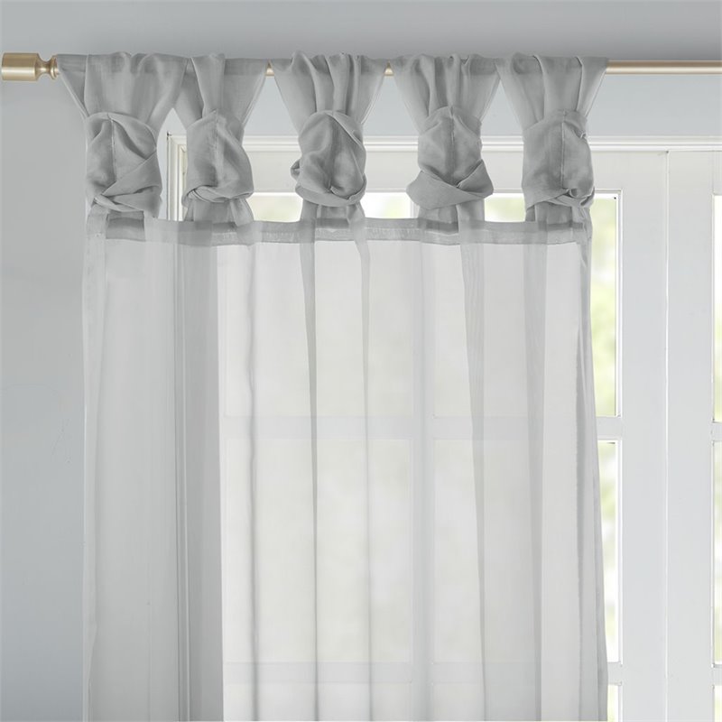 Madison Park Ceres Polyester Fabric Twisted Voile Window Pair in Light Gray
