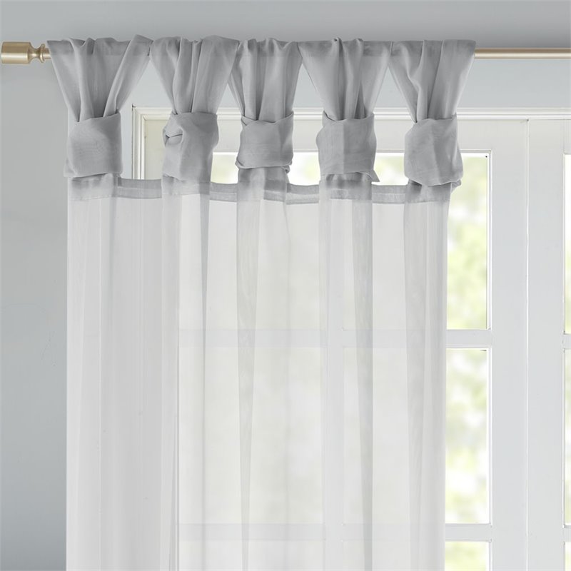 Madison Park Ceres Polyester Fabric Twisted Voile Window Pair in Light Gray