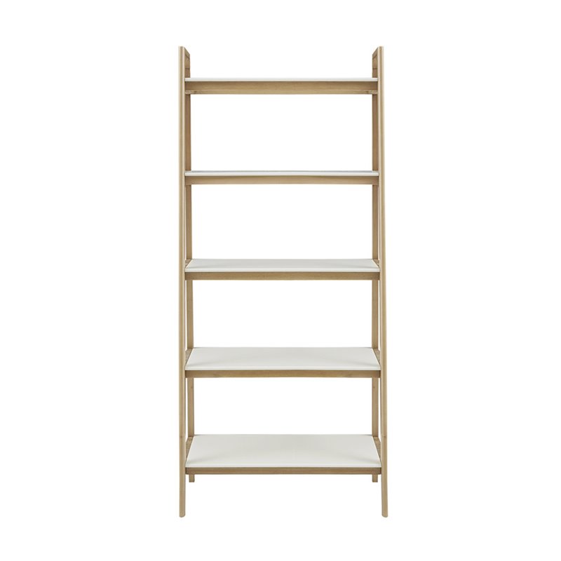 Madison Park Parker Mid-Century Solid Wood Bookcase in Off White/Natural
