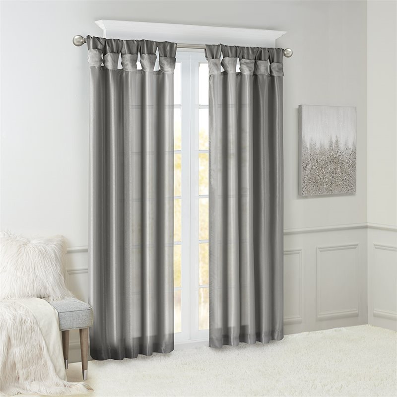Madison Park Emilia Polyester Twisted Tab Lined Window Panel in Charcoal