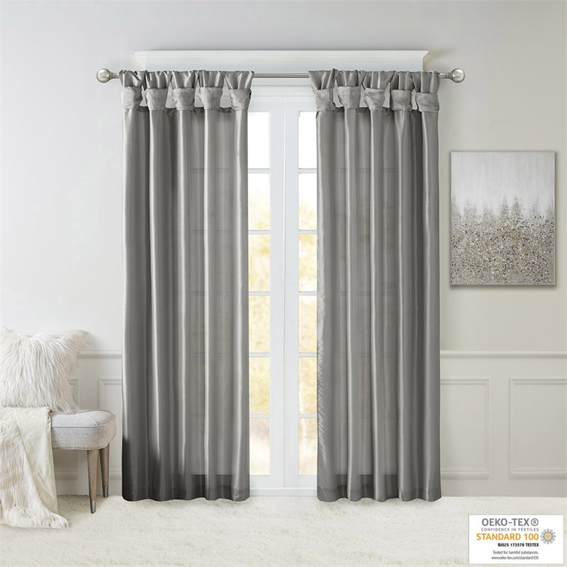 Madison Park Emilia Polyester Twisted Tab Lined Window Panel in Charcoal
