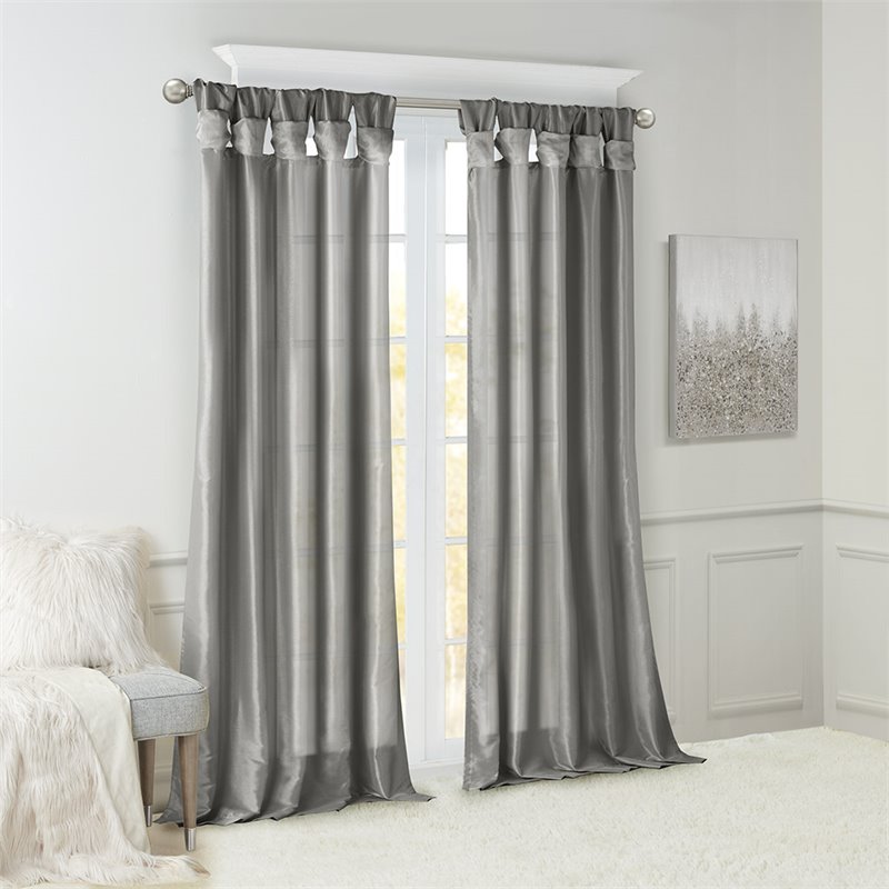 Madison Park Emilia Polyester Twisted Tab Lined Window Panel in Charcoal