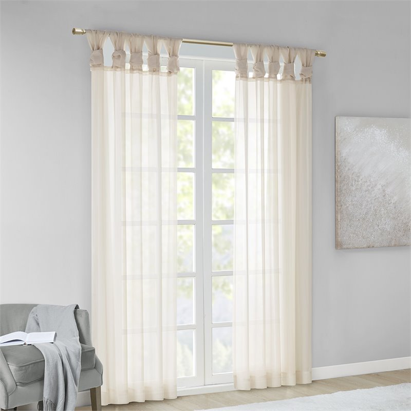 Madison Park Ceres Polyester Fabric Twisted Tab Poly Voile Window Pair in Ivory