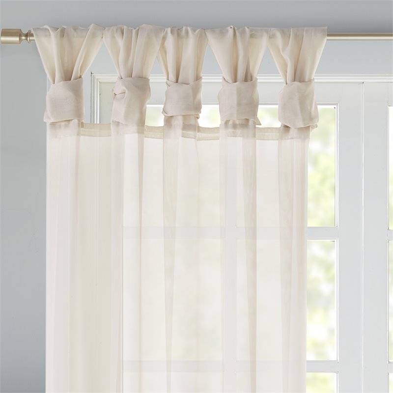 Madison Park Ceres Polyester Fabric Twisted Tab Poly Voile Window Pair in Ivory