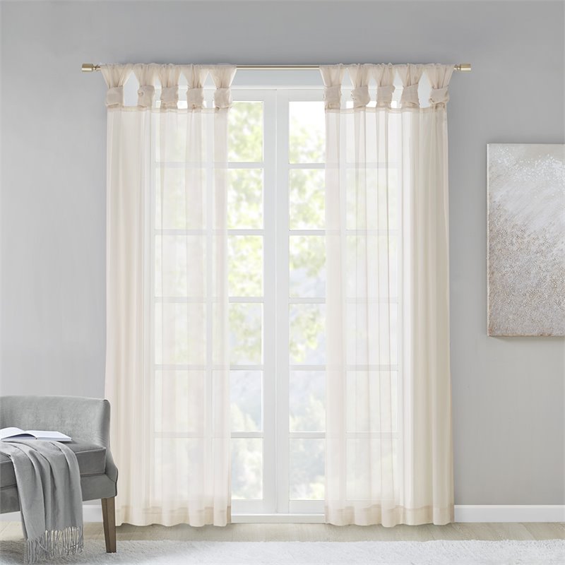 Madison Park Ceres Polyester Fabric Twisted Tab Poly Voile Window Pair in Ivory