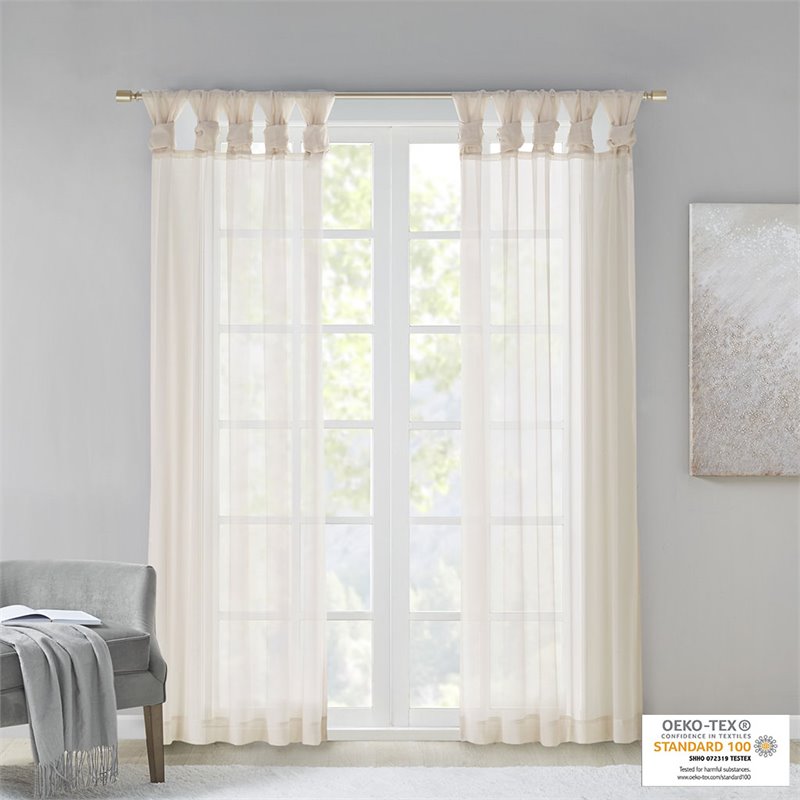 Madison Park Ceres Polyester Fabric Twisted Tab Poly Voile Window Pair in Ivory