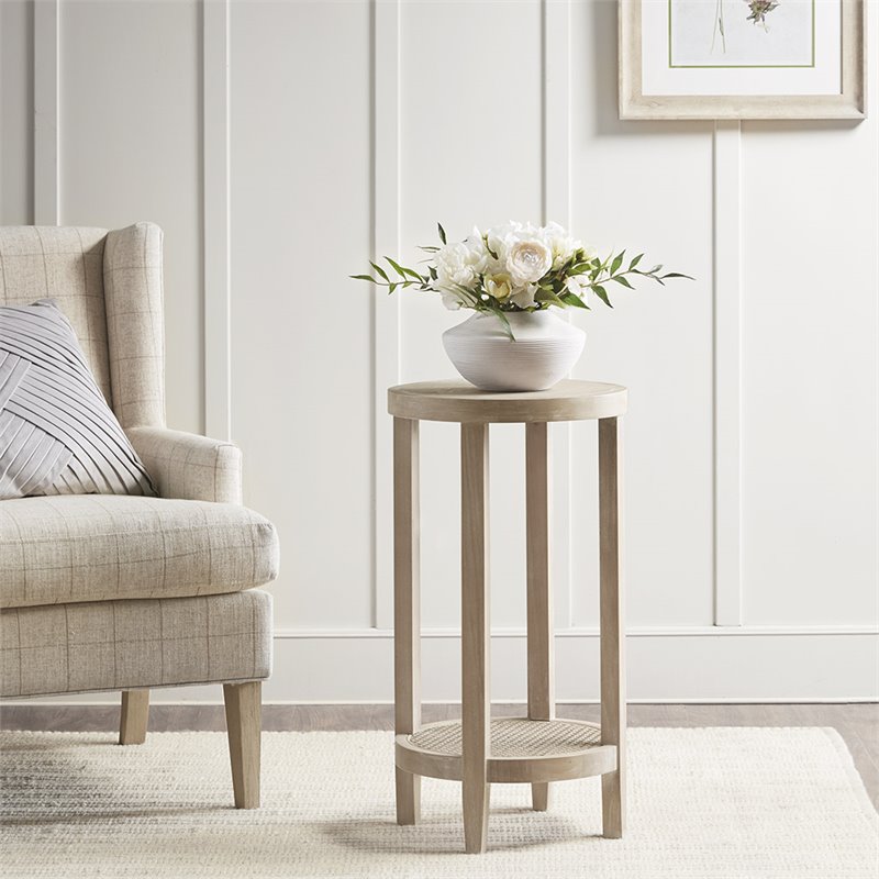 Martha Stewart Bedford Solid Wood and Rattan Accent Table in Natural