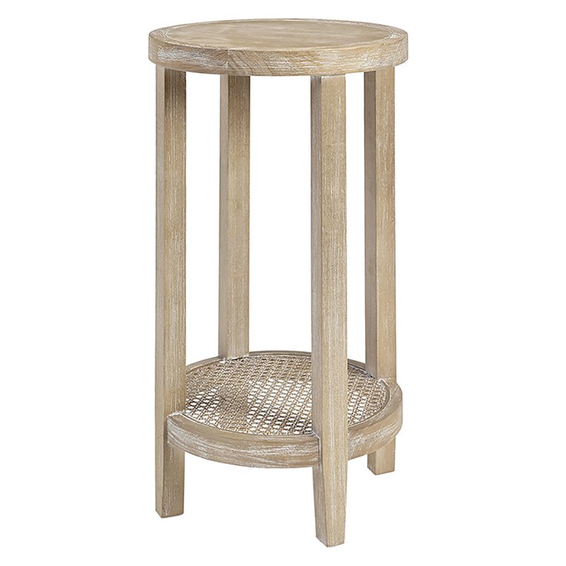 Martha Stewart Bedford Solid Wood and Rattan Accent Table in Natural