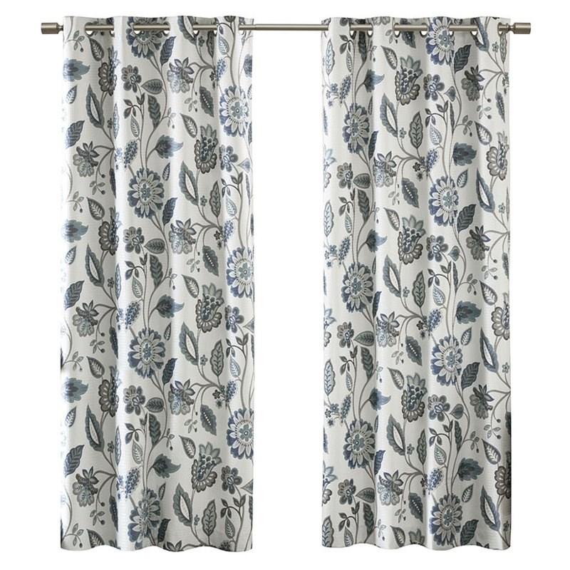SunSmart Camille Polyester Printed Room Darkening Window Panel in Aqua Blue