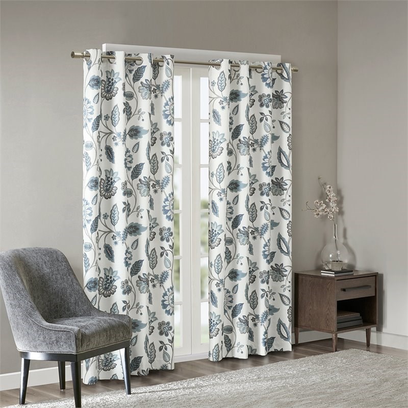 SunSmart Camille Polyester Printed Room Darkening Window Panel in Aqua Blue
