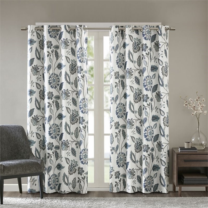 SunSmart Camille Polyester Printed Room Darkening Window Panel in Aqua Blue