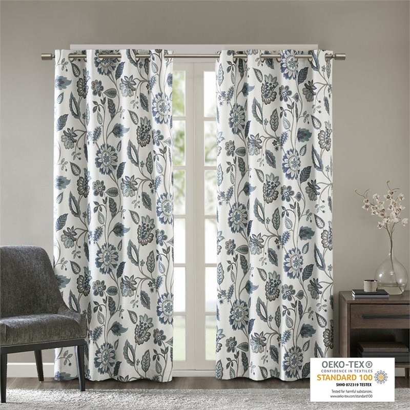 SunSmart Camille Polyester Printed Room Darkening Window Panel in Aqua Blue