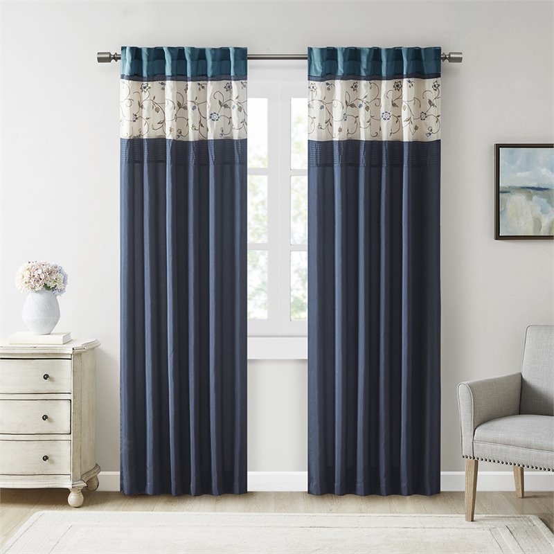 Madison Park Serene Polyester Fabric Window Panel with Lining in Navy