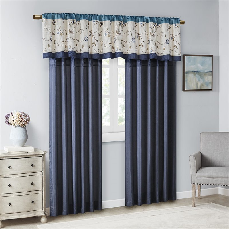 Madison Park Serene Polyester Fabric Window Panel with Lining in Navy