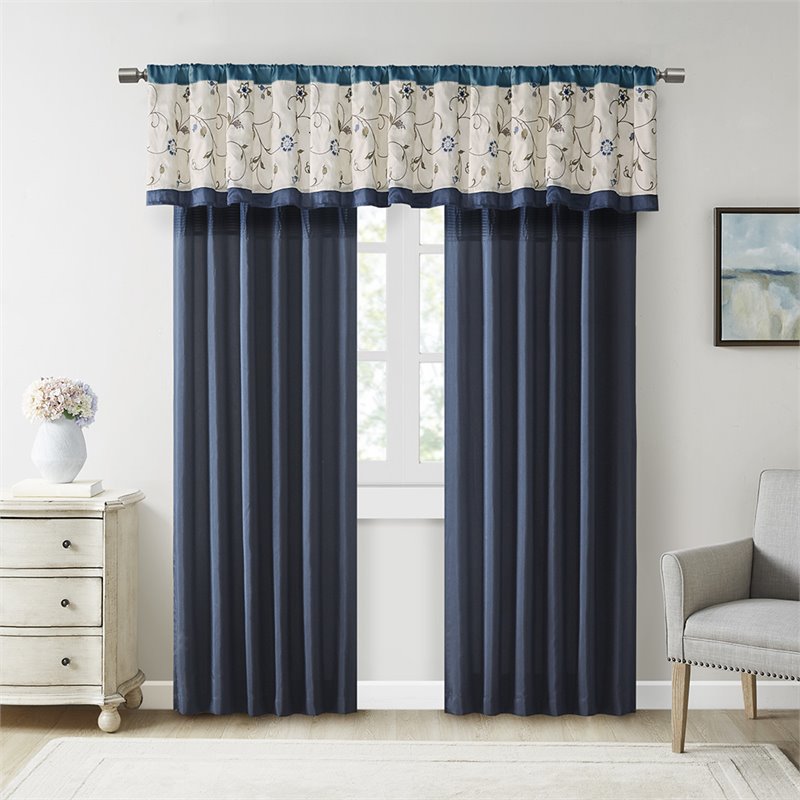 Madison Park Serene Polyester Fabric Window Panel with Lining in Navy