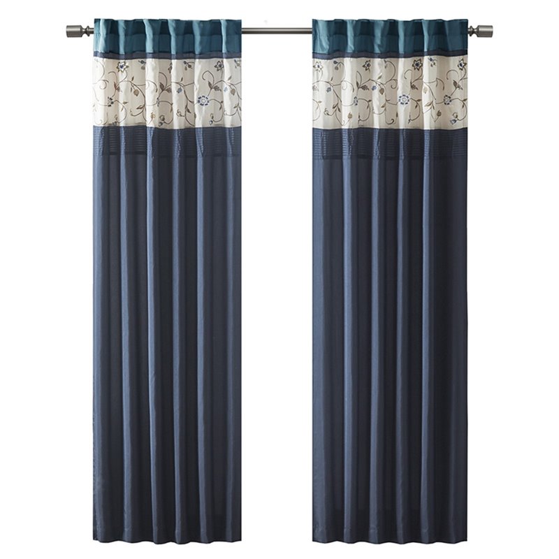 Madison Park Serene Polyester Fabric Window Panel with Lining in Navy