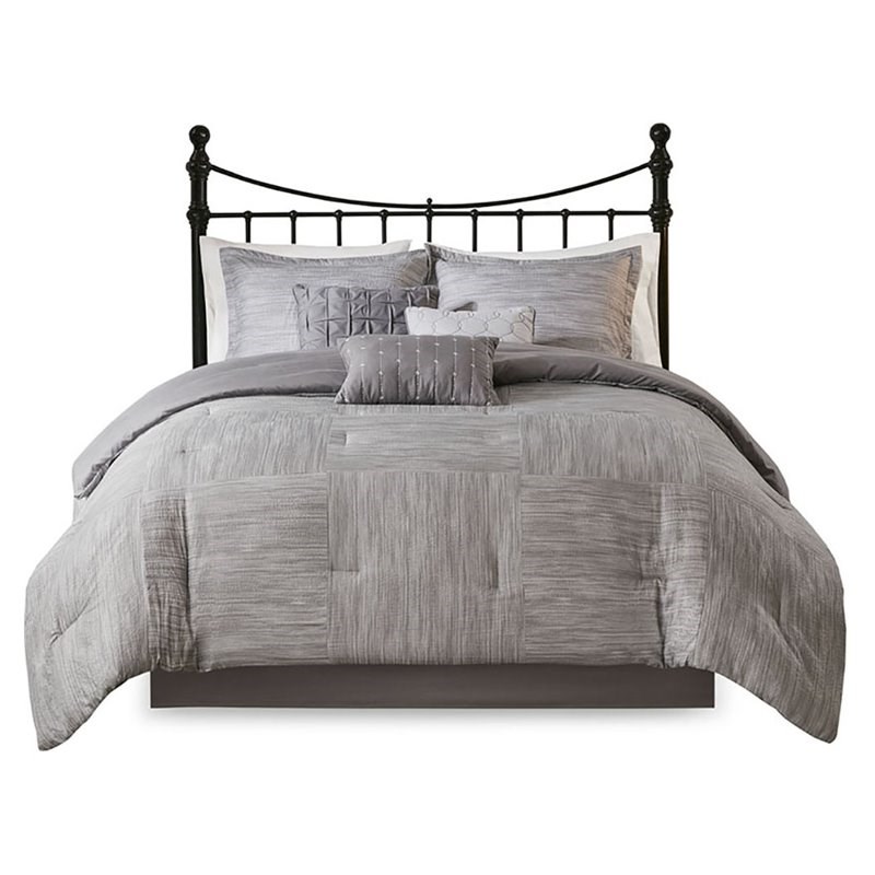 Madison Park Walter 7-Piece Polyester Printed Seersucker Comforter Set in Gray