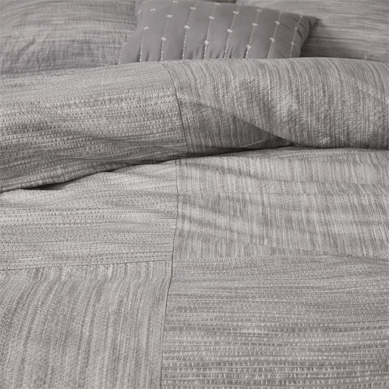 Madison Park Walter 7-Piece Polyester Printed Seersucker Comforter Set in Gray