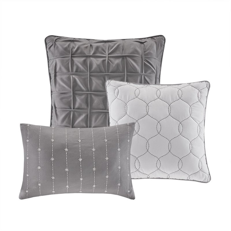 Madison Park Walter 7-Piece Polyester Printed Seersucker Comforter Set in Gray
