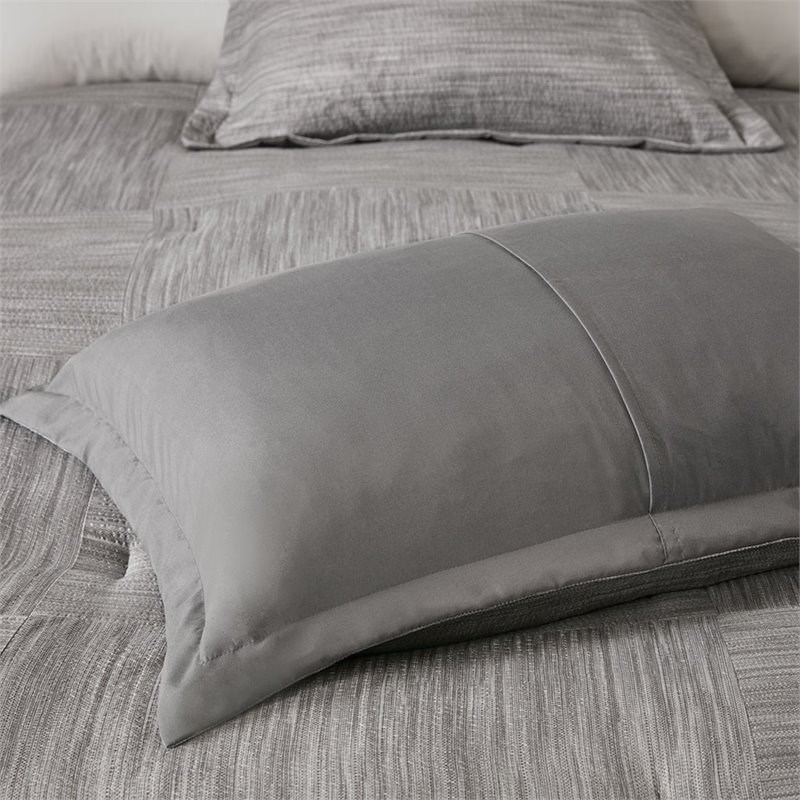 Madison Park Walter 7-Piece Polyester Printed Seersucker Comforter Set in Gray