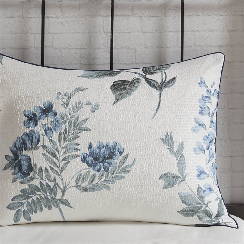 Madison Park Zennia 7-Piece Polyester Comforter Set with Throw Blanket in Blue
