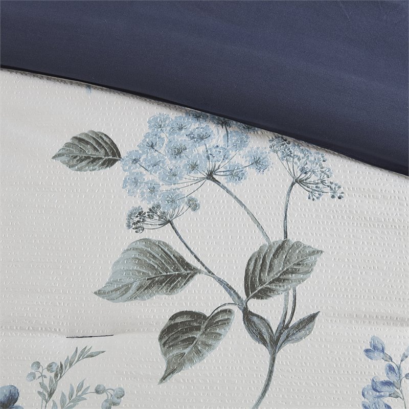 Madison Park Zennia 7-Piece Polyester Comforter Set with Throw Blanket in Blue