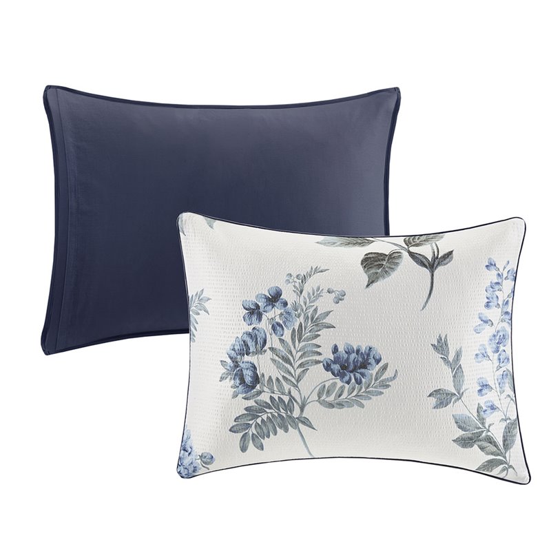 Madison Park Zennia 7-Piece Polyester Comforter Set with Throw Blanket in Blue