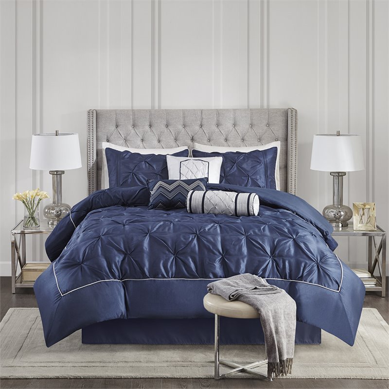 Madison Park Laurel 7-Piece 100 Percent Polyester Polyoni Comforter Set in Navy