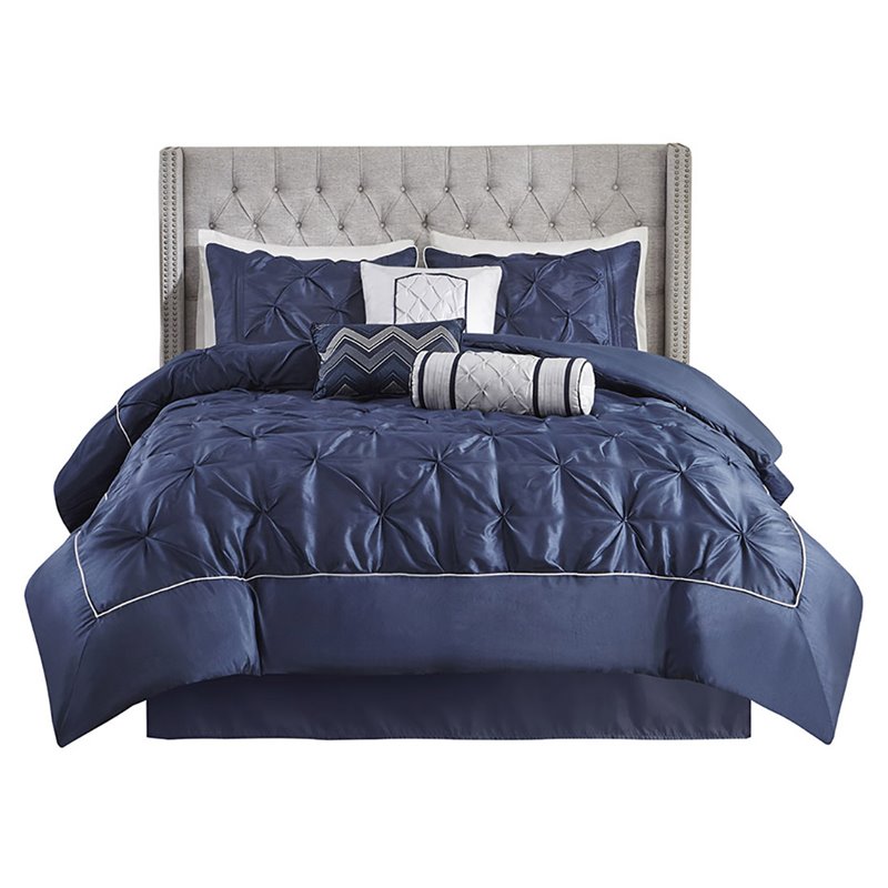Madison Park Laurel 7-Piece 100 Percent Polyester Polyoni Comforter Set in Navy
