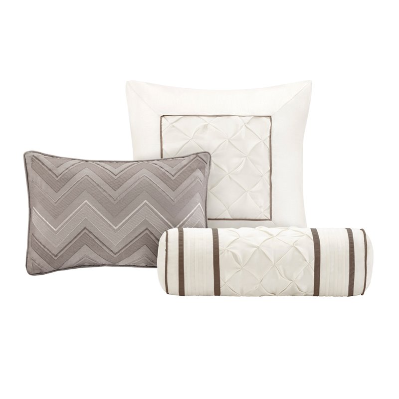 Madison Park Laurel 7-Piece 100 Percent Polyester Polyoni Set w/ Pleats in Beige