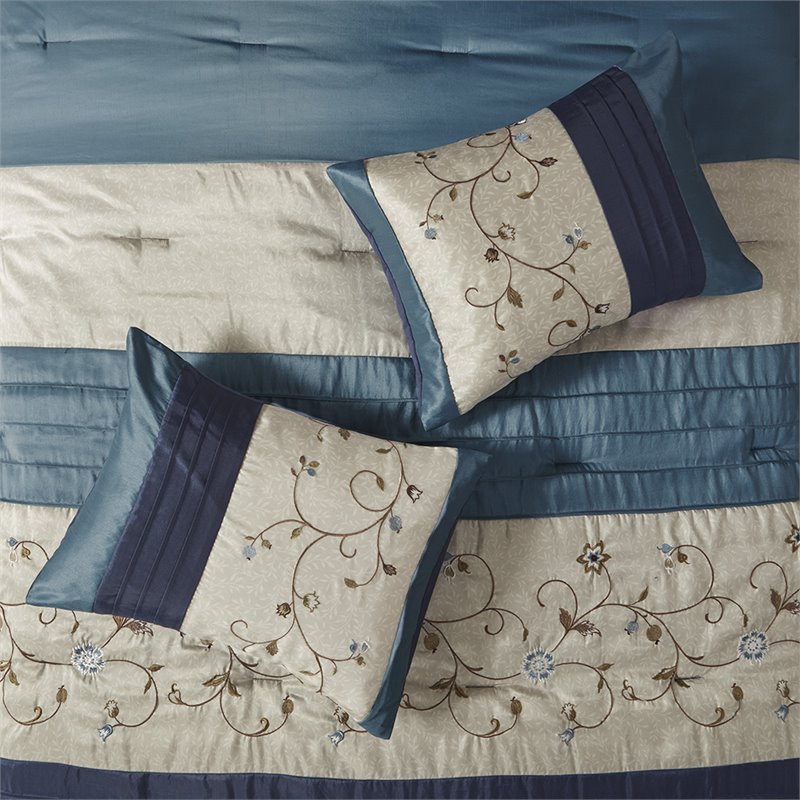 Madison Park Serene 7-Piece 100 Percent Polyester Polyoni Comforter Set in Navy