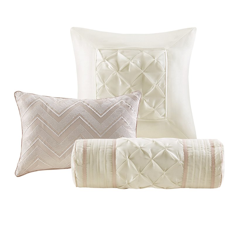 Madison Park Laurel 7-Piece Polyester Pieced Pleated Comforter Set in Pink