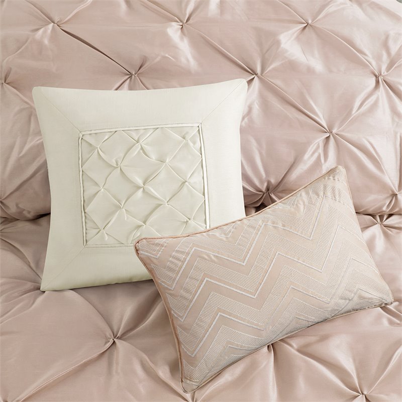 Madison Park Laurel 7-Piece Polyester Pieced Pleated Comforter Set in Pink
