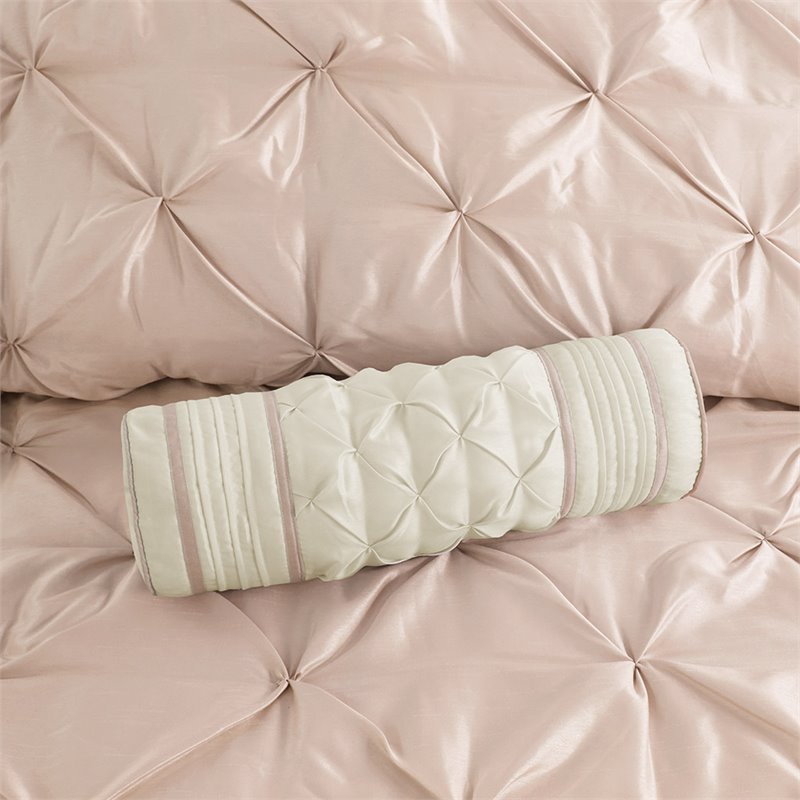 Madison Park Laurel 7-Piece Polyester Pieced Pleated Comforter Set in Pink
