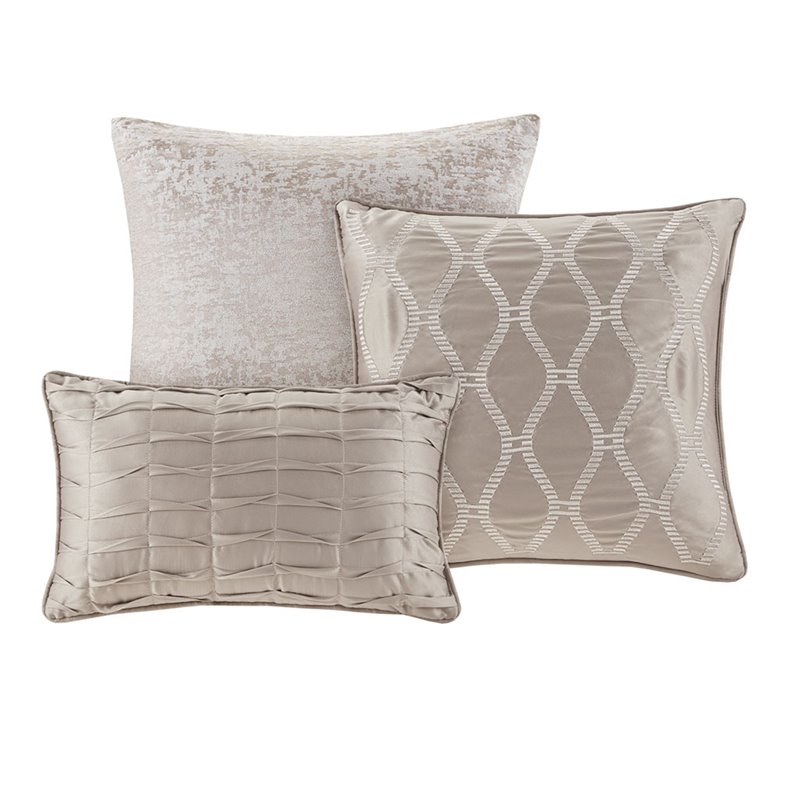 Madison Park Ava 7-Piece Polyester Chenille Pieced Comforter Set in Beige