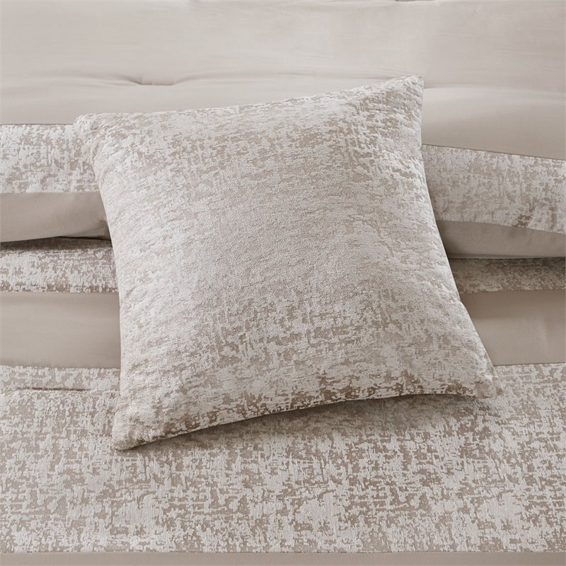 Madison Park Ava 7-Piece Polyester Chenille Pieced Comforter Set in Beige
