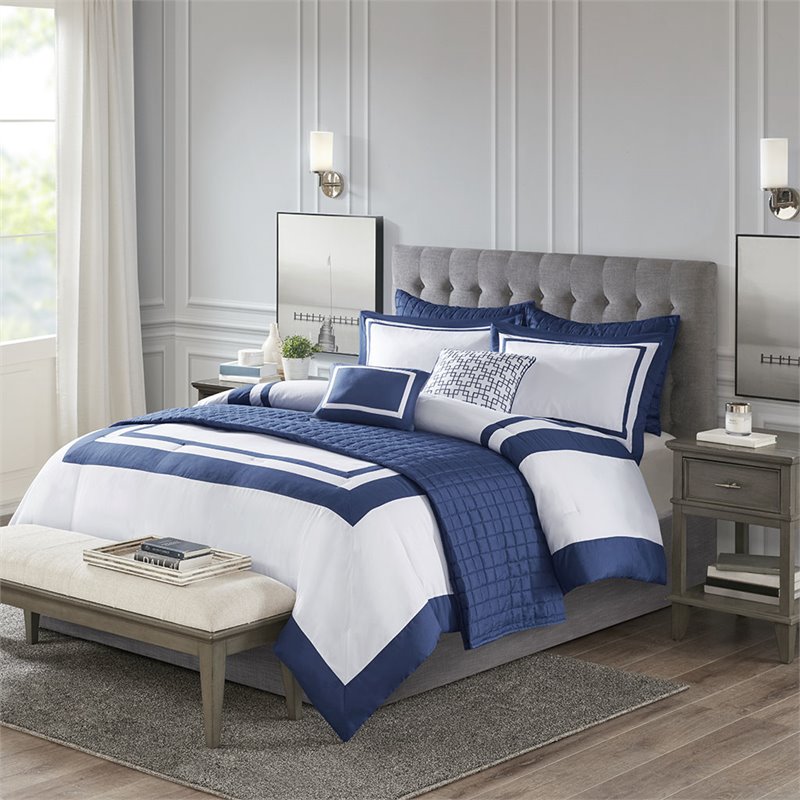 Madison Park Heritage 8-Piece Polyester Microfiber Comforter Set in Navy