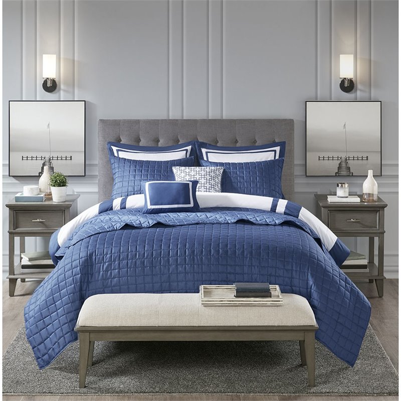 Madison Park Heritage 8-Piece Polyester Microfiber Comforter Set in Navy