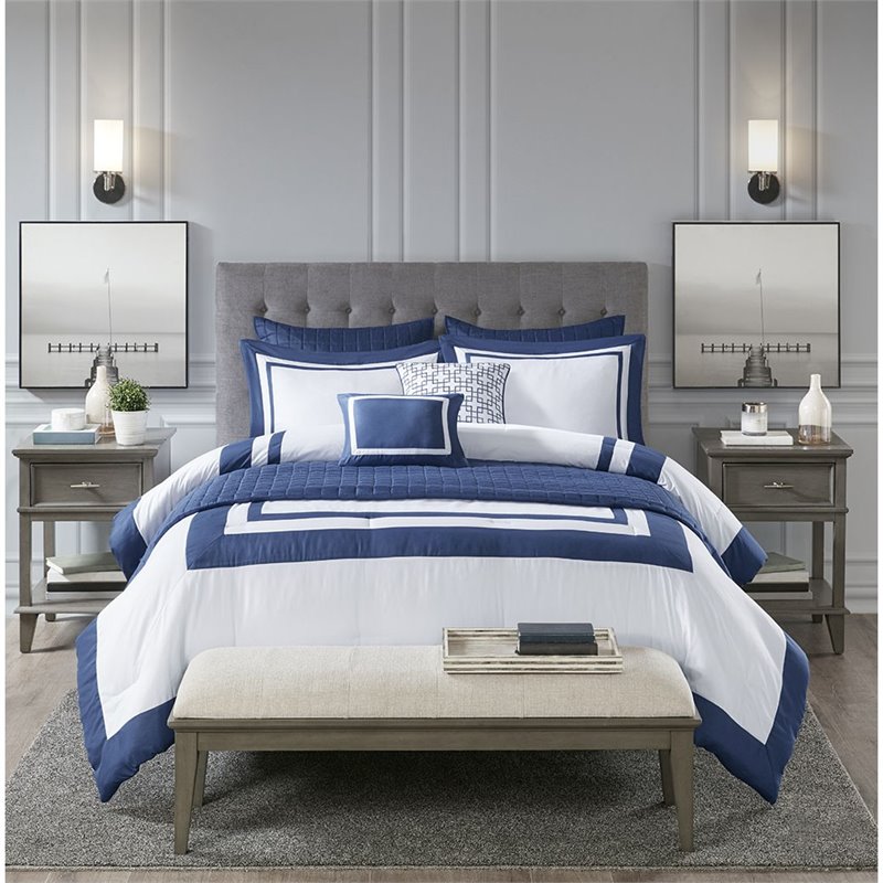 Madison Park Heritage 8-Piece Polyester Microfiber Comforter Set in Navy