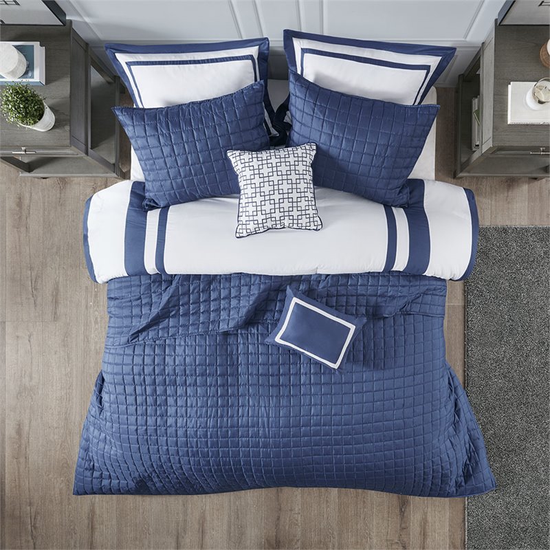 Madison Park Heritage 8-Piece Polyester Microfiber Comforter Set in Navy