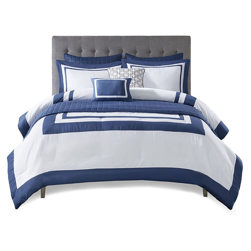 Madison Park Heritage 8-Piece Polyester Microfiber Comforter Set in Navy