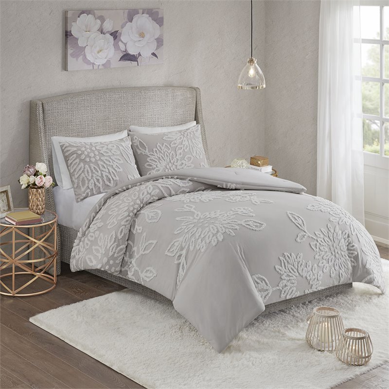 Madison Park Veronica 100 Percent Cotton Tufted Comforter Set in Gray