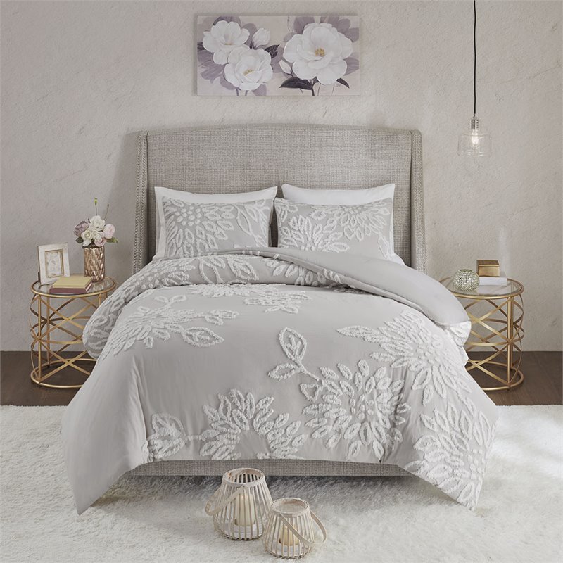 Madison Park Veronica 100 Percent Cotton Tufted Comforter Set in Gray