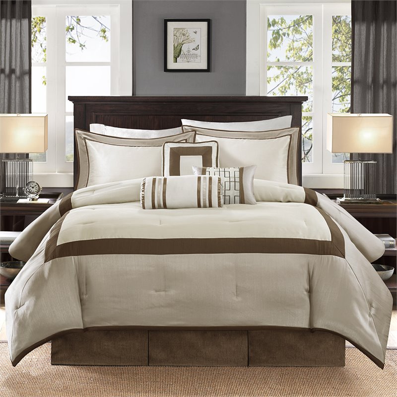 Madison Park Genevieve 7-Piece Polyester Solid Comforter Set in Beige