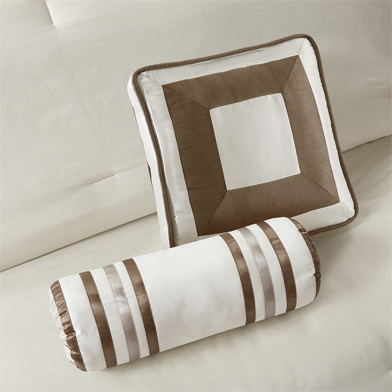 Madison Park Genevieve 7-Piece Polyester Solid Comforter Set in Beige