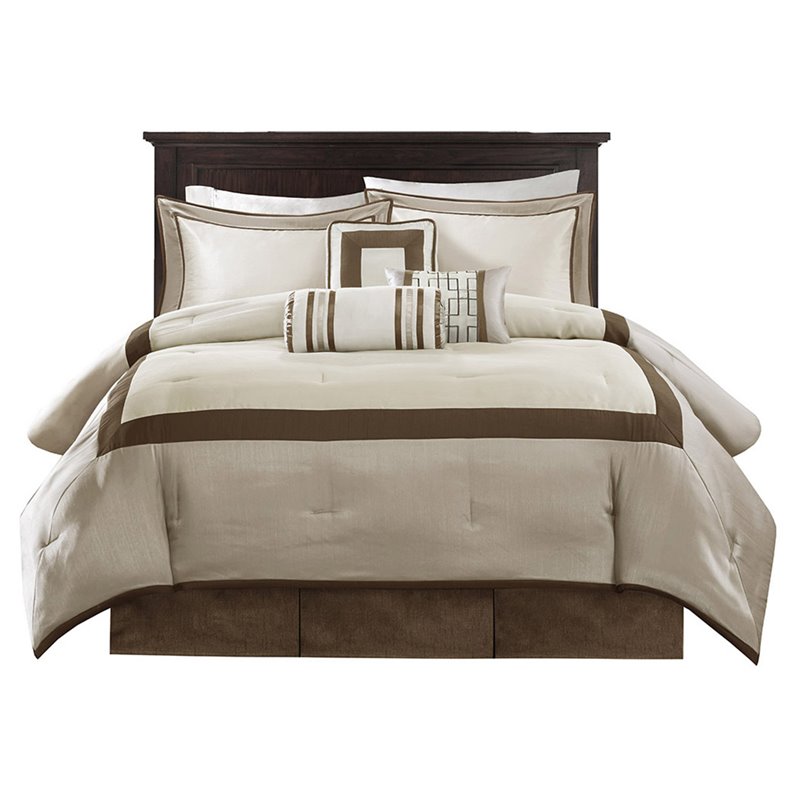 Madison Park Genevieve 7-Piece Polyester Solid Comforter Set in Beige