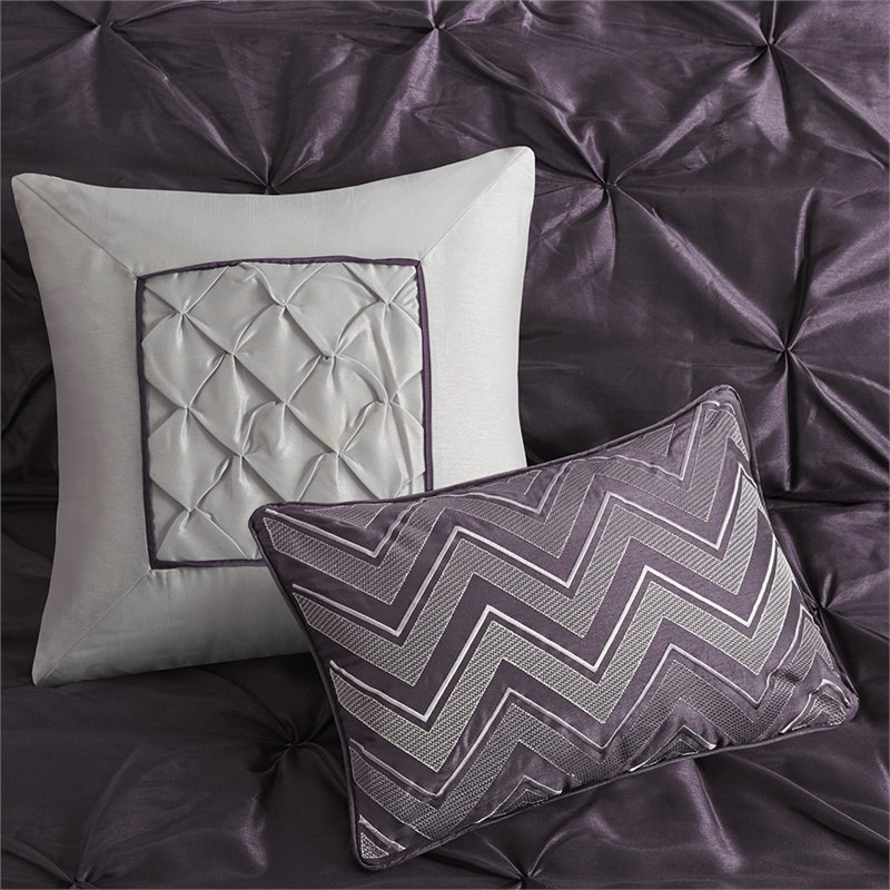 madison park laurel 7-piece polyester polyoni set with pleats in purple
