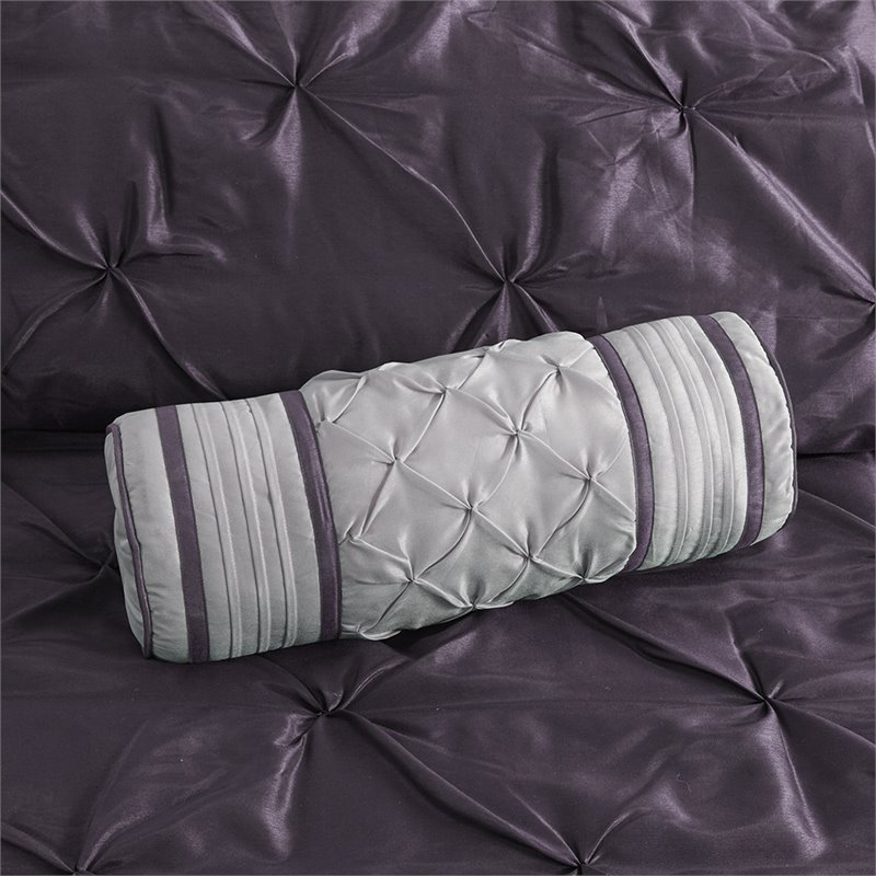 madison park laurel 7-piece polyester polyoni set with pleats in purple
